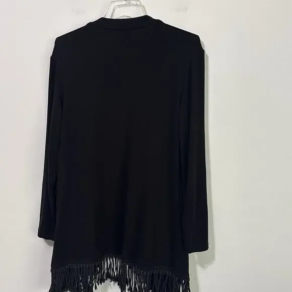 Joseph Ribkoff Fringe Hem Cardigan 14 Black Open Front Long Sleeve Party Dinner - Picture 6 of 8